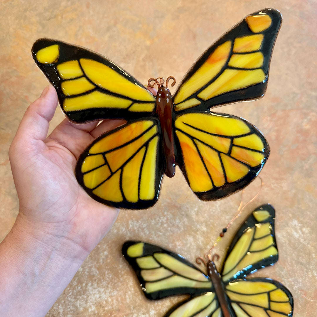 8" Yellow Butterfly Fused Glass Suncatcher