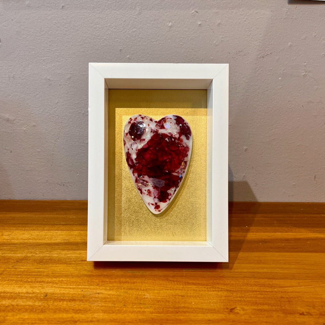 Framed White Heart with Red Roses