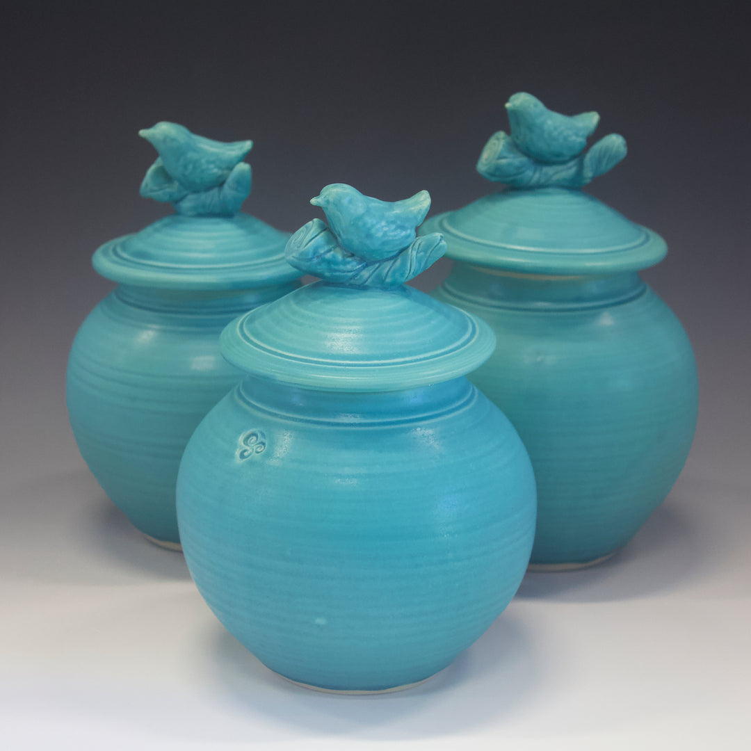 Bird + Branch Jar Matte Turquoise