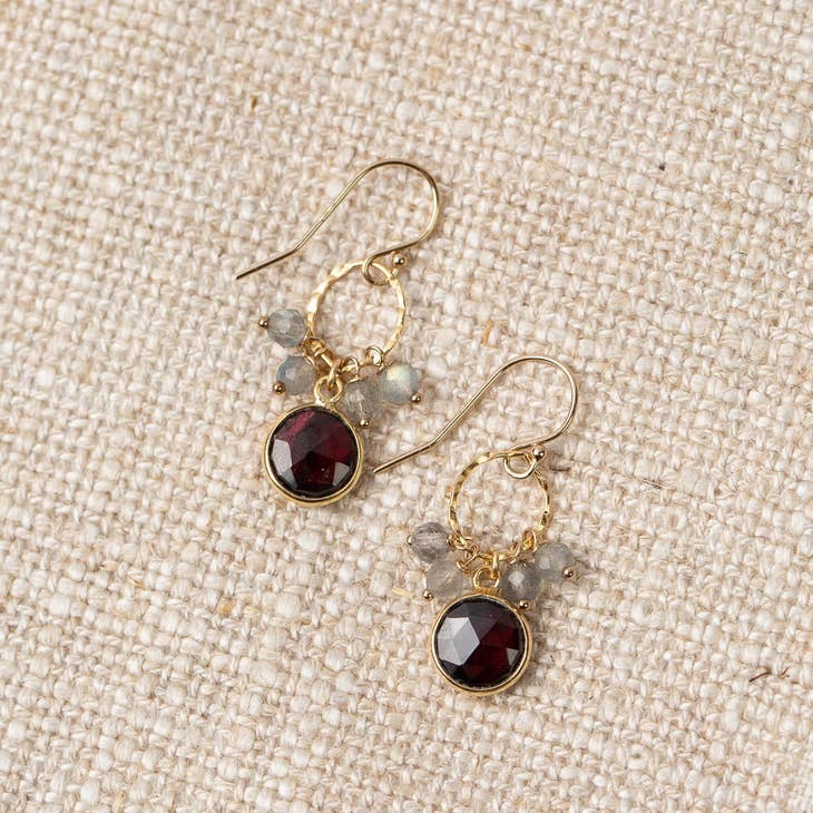 Sapphire Cluster Earrings + Labradorite