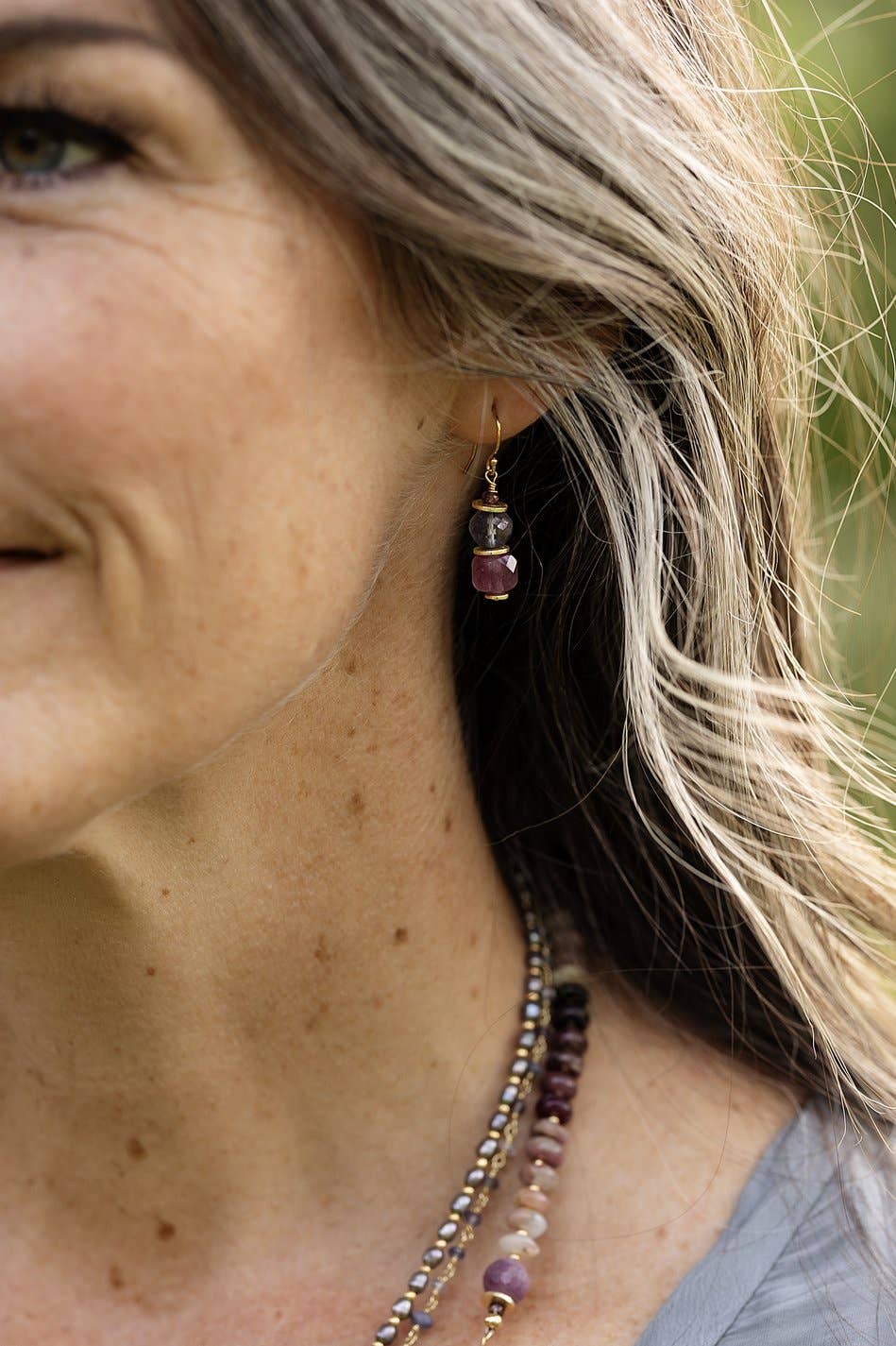 True Colors Faceted Ruby + Faceted Blue Czech Glass Earrings