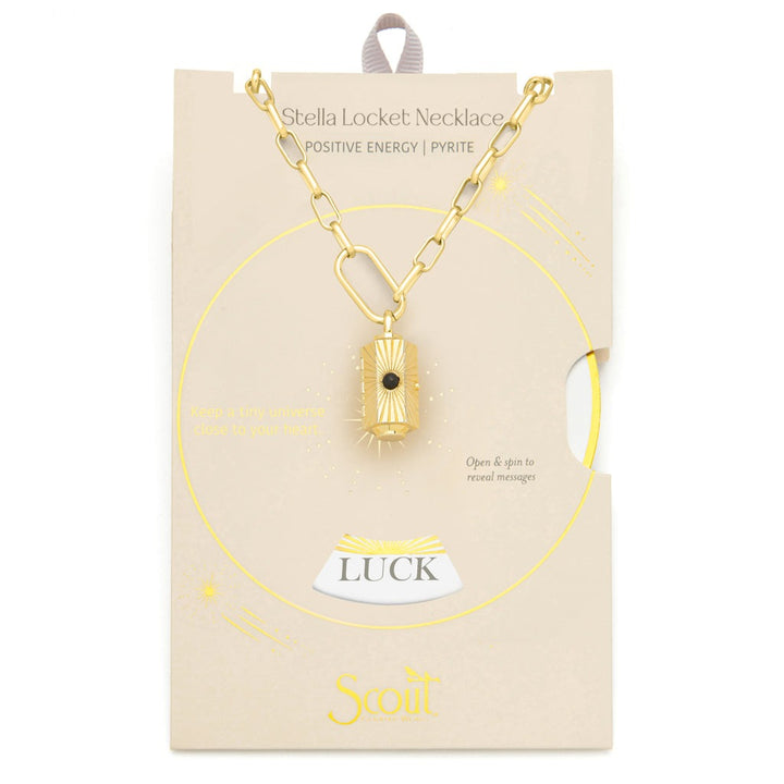 Stella Locket Necklace Postive Energy, Pyrite + Gold