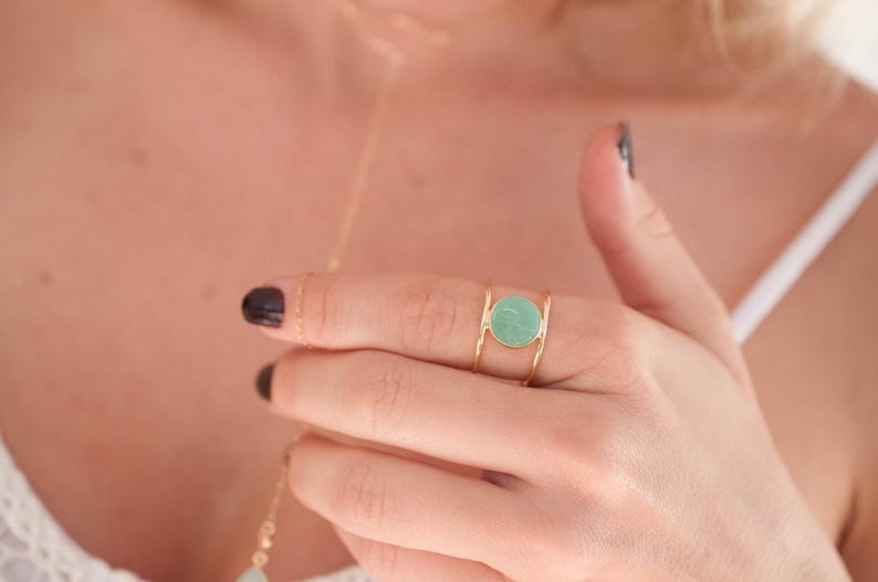 Helen Ring Rough Aqua Chalcedony Gold