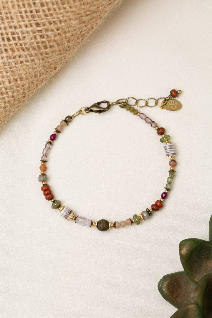 Wildflower Amethyst, Faceted Czech Glass + Shell Bracelet