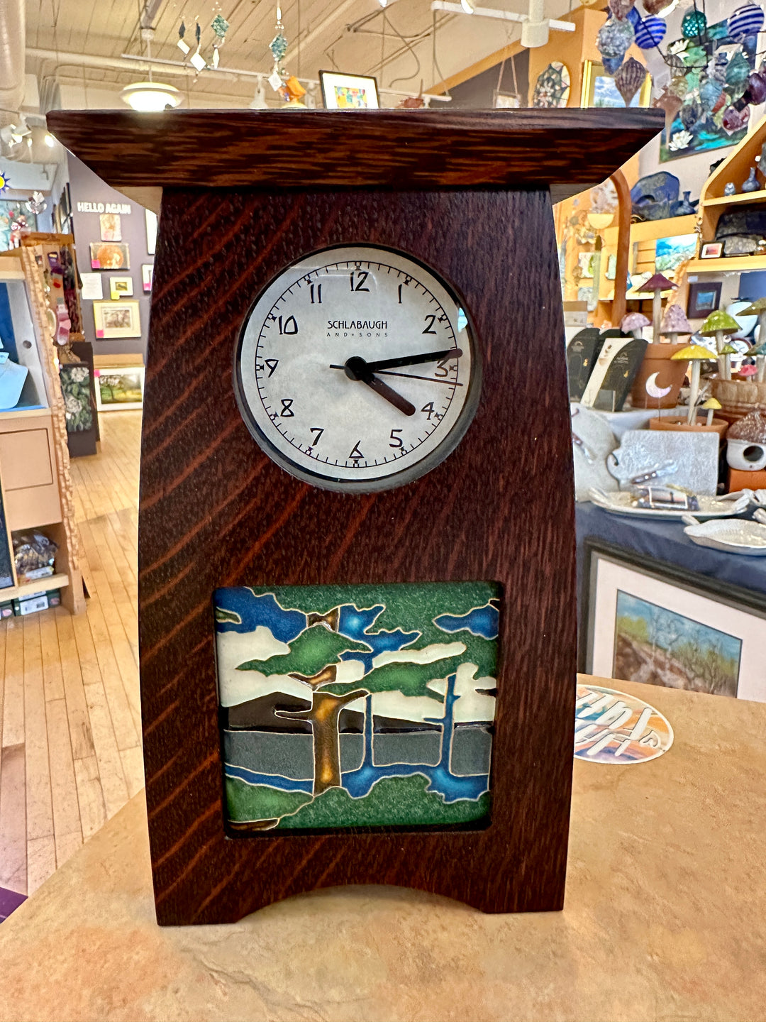 Arts + Crafts Clock Oak Pine Valley Tile