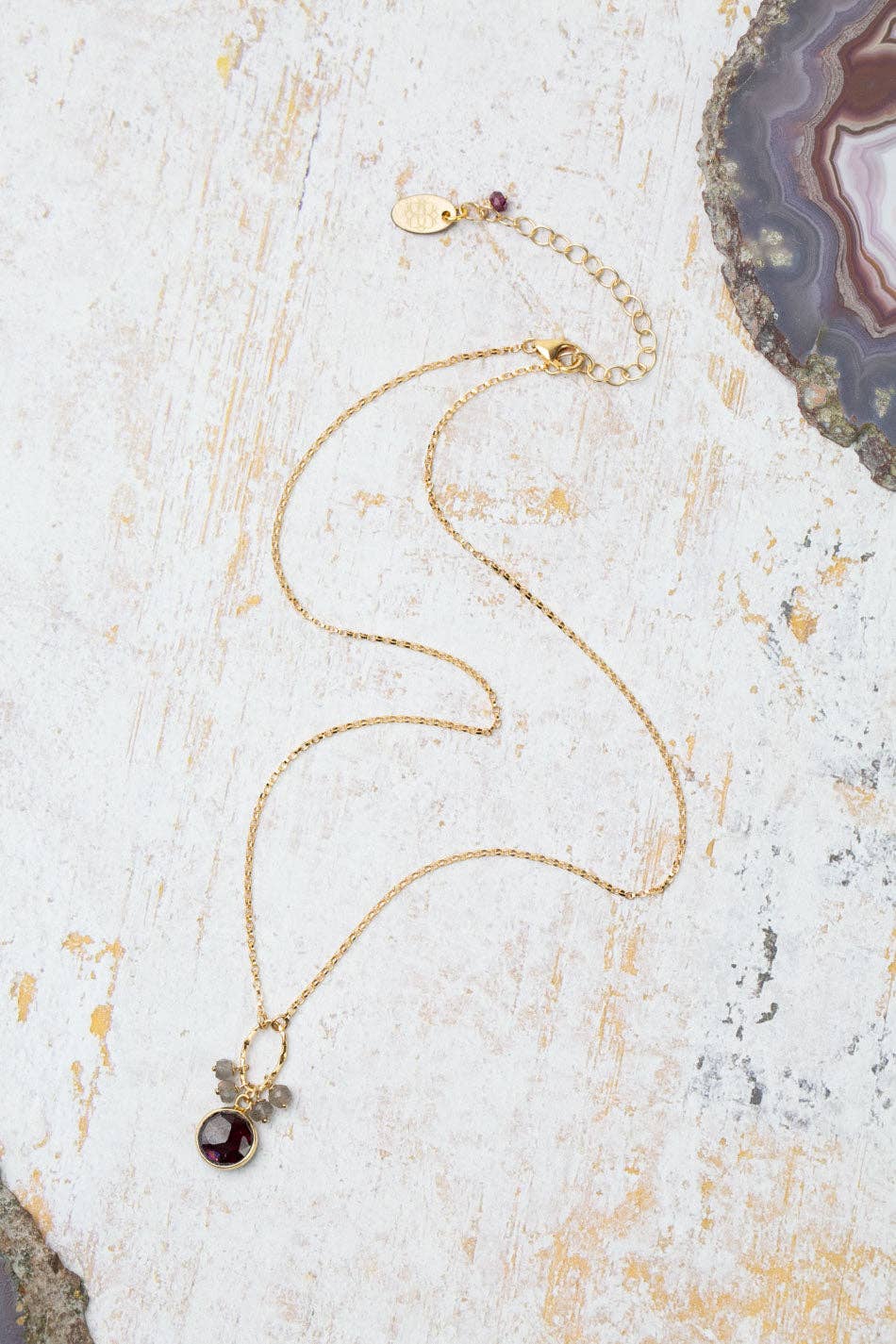 Holly Garnet Coin Shaped Bezel + Labradorite Dangles Necklace