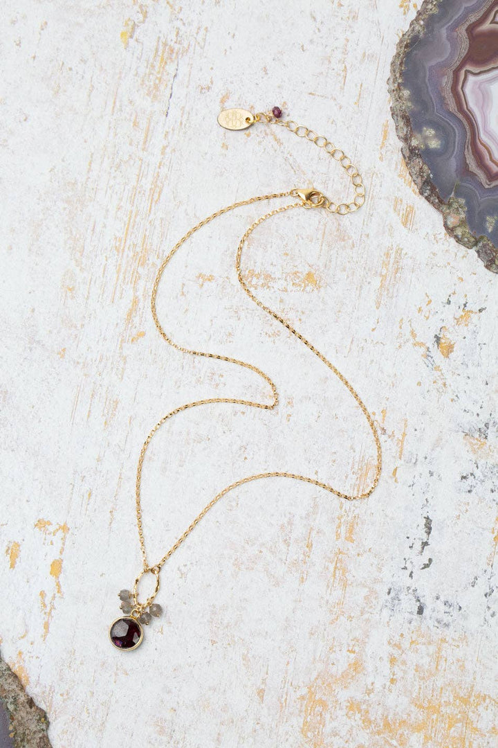 Holly Garnet Coin Shaped Bezel + Labradorite Dangles Necklace