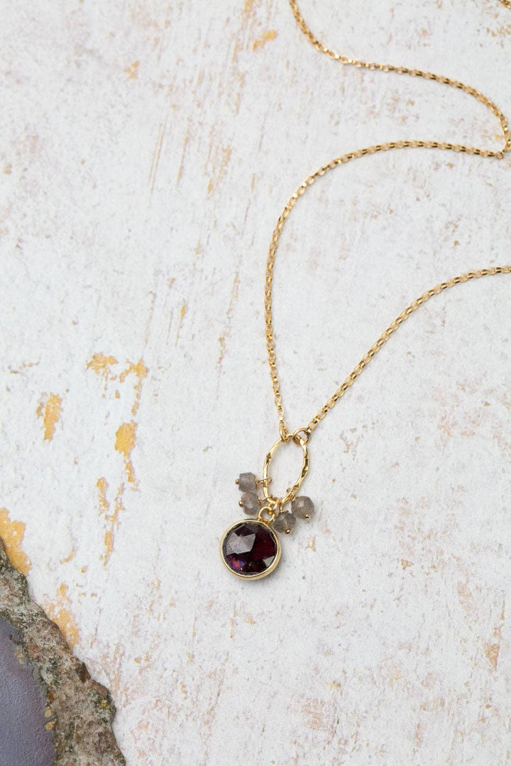 Holly Garnet Coin Shaped Bezel + Labradorite Dangles Necklace