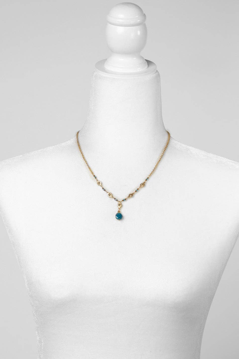 Starry Night Faceted Blue Apatite + Detailed Sun Medallion Necklace