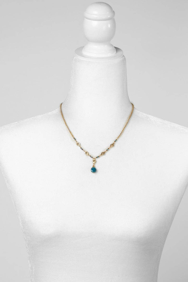 Starry Night Faceted Blue Apatite + Detailed Sun Medallion Necklace