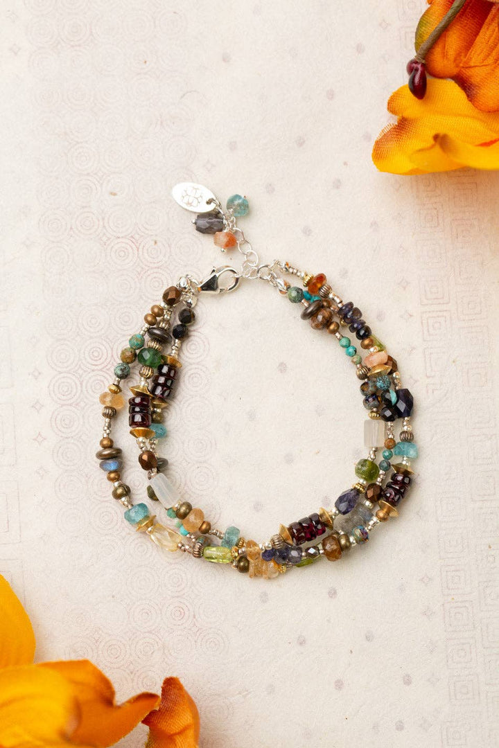 Thrive Peridot, Citrine, Garnet, Blue Apatite, Freshwater Pearl, Turquoise, Iolite + Labradorite Multistrand Bracelet