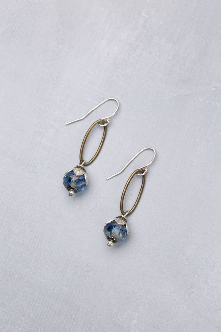 Venetian Dreams Faceted Czech Glass + Antique Silver Plated Brass Flower Petals Earrings
