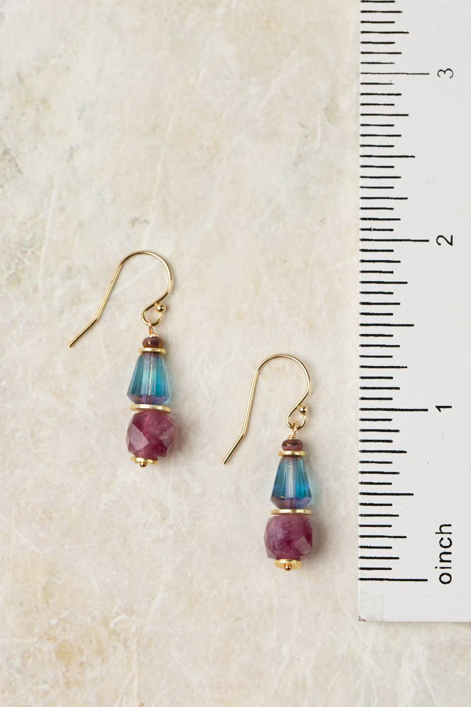 True Colors Faceted Ruby + Faceted Blue Czech Glass Earrings
