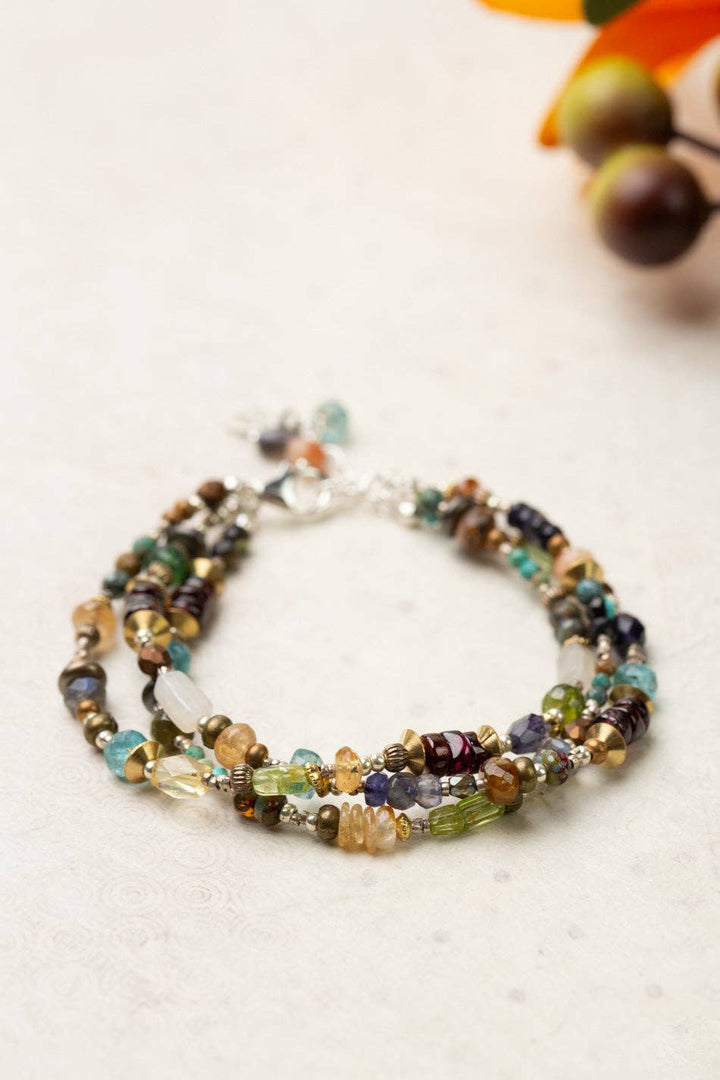 Thrive Peridot, Citrine, Garnet, Blue Apatite, Freshwater Pearl, Turquoise, Iolite + Labradorite Multistrand Bracelet