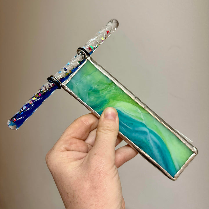Wand Kaleidoscope Slag Glass Blue + Green