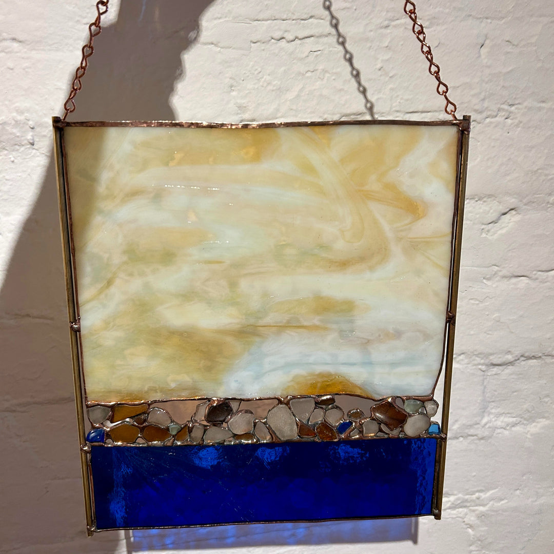 Blue + Amber Beach Glass Panel