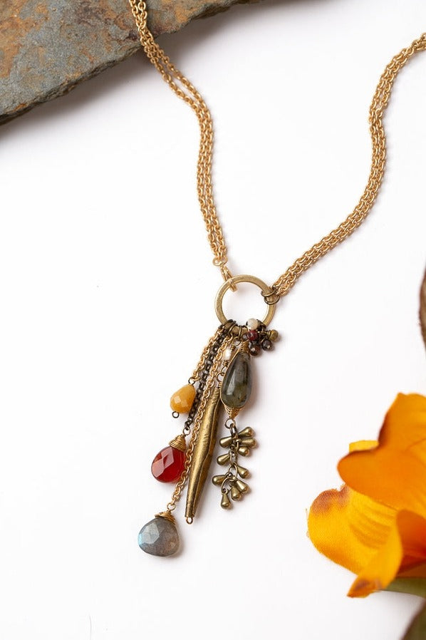 Fireside Necklace Mother of Pearl Czech Glass + Labradorite