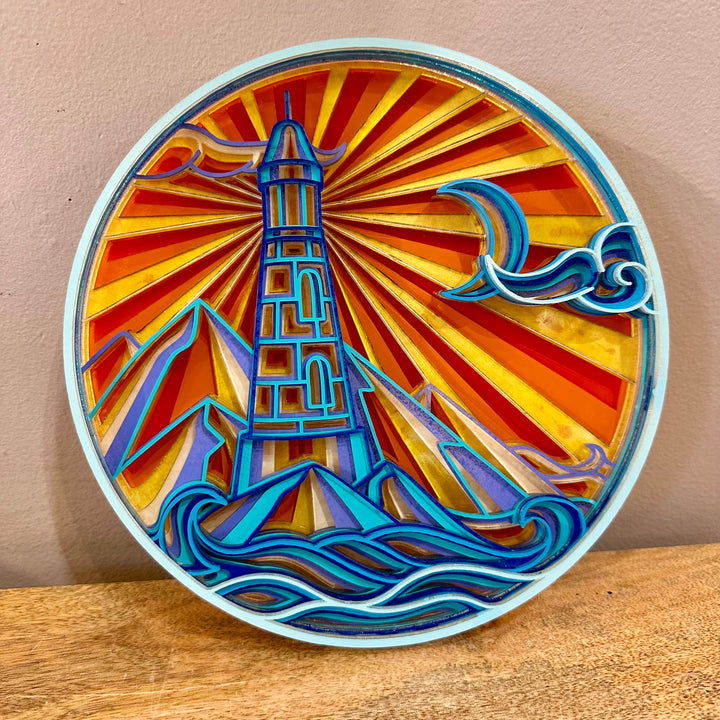 Lighthouse Blue + Orange Layered Acrylic