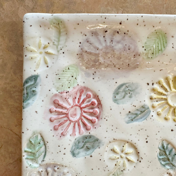 Pressed Pottery Floral Tray Medium Multi-Color