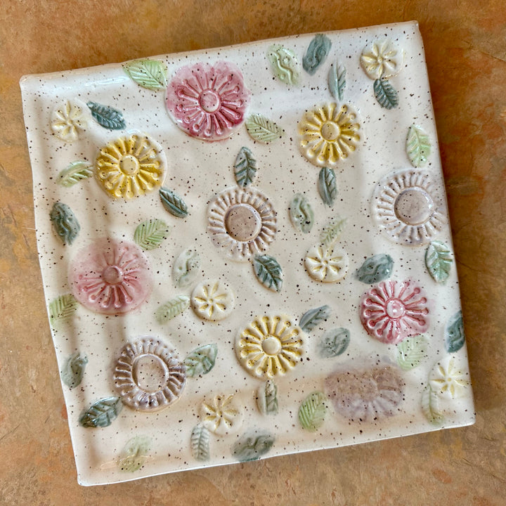 Pressed Pottery Floral Tray Medium Multi-Color