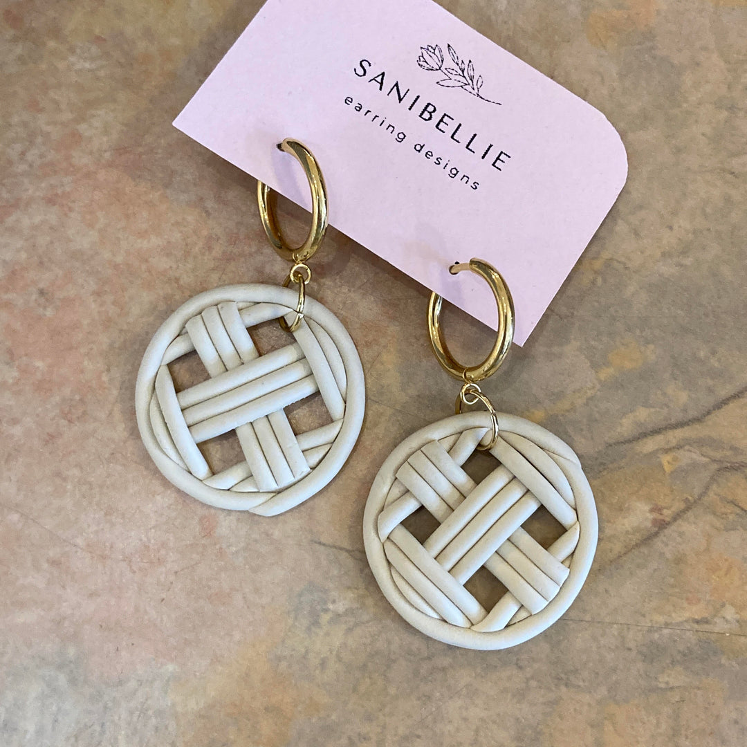 Cream Woven Circles Huggles Earrings