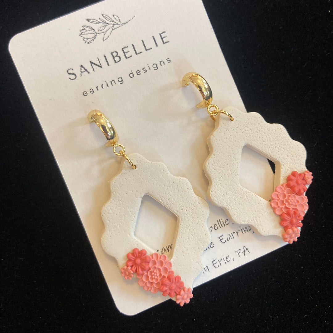 Floral Frame Gold Hoop Earrings