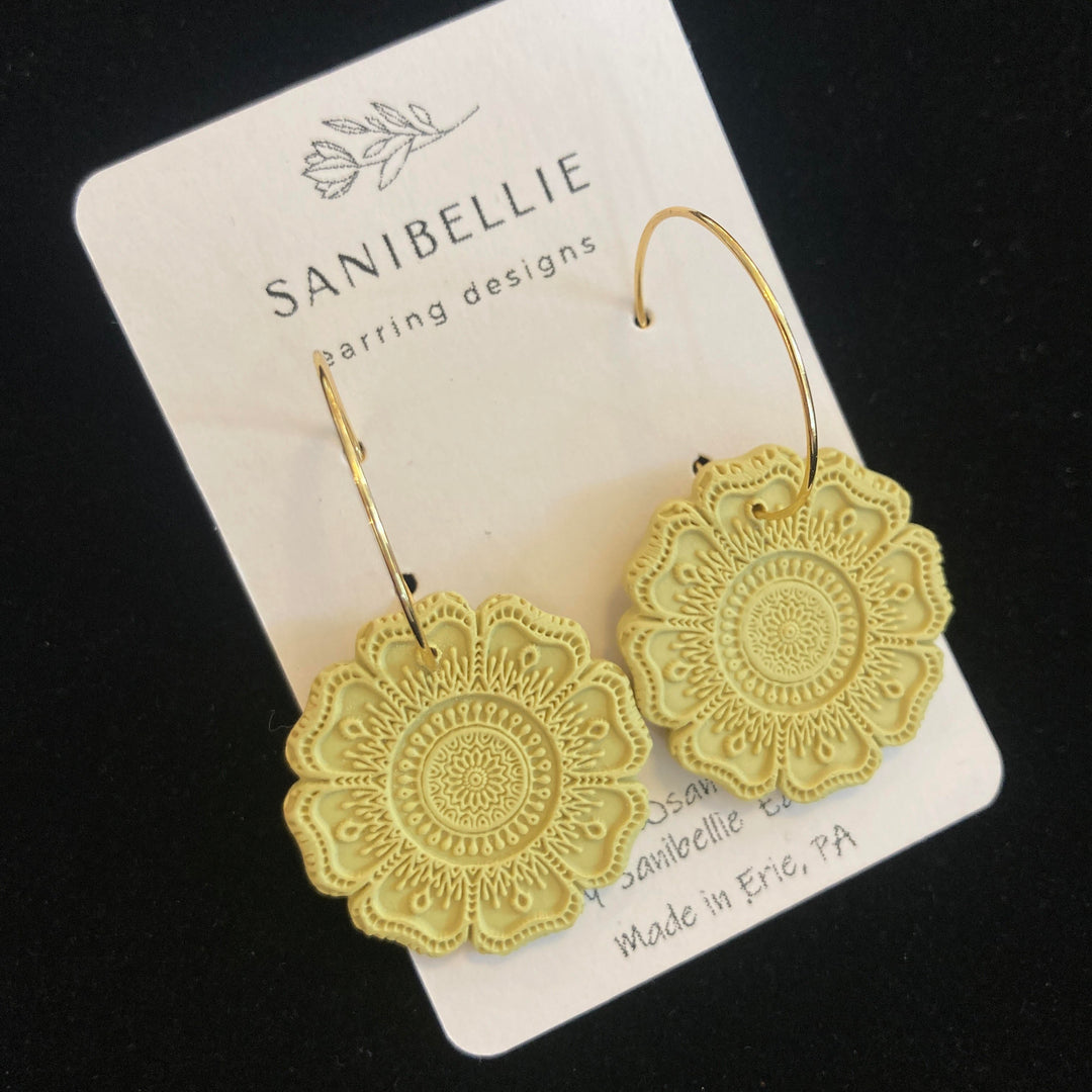 Mandala Hoop Earrings Lime
