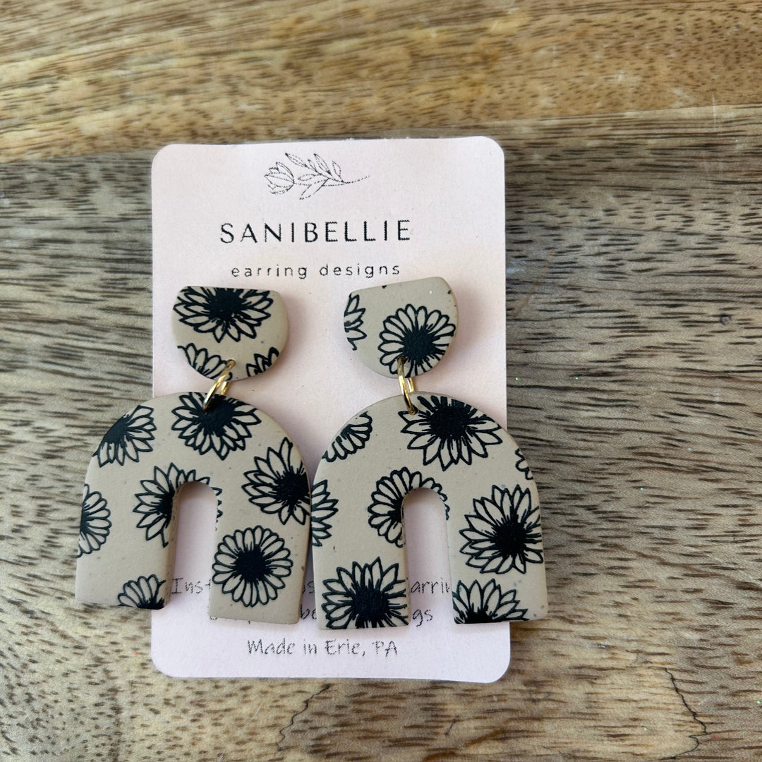 Flower Arch Black + Tan Earrings