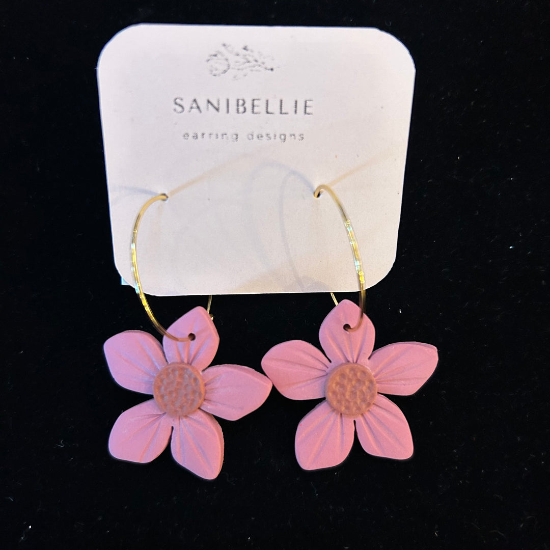 Flower Hoops Dark Pink Earrings