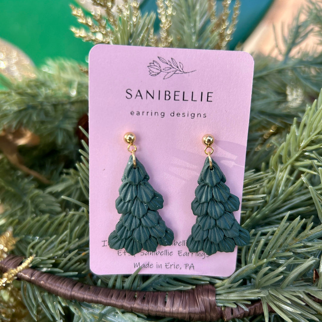 Fluffy Tree Earrings Green