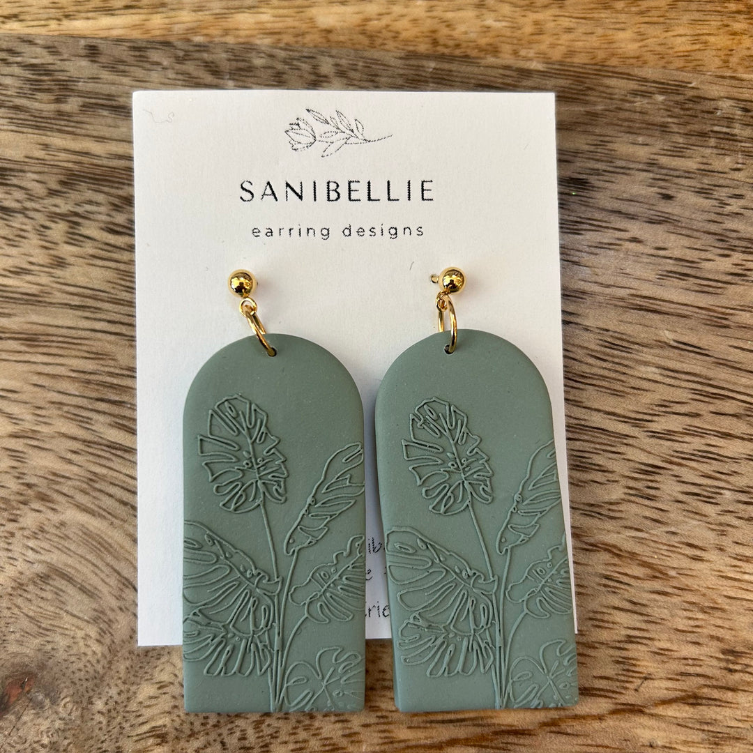 Monstera Arch Light Teal Earrings