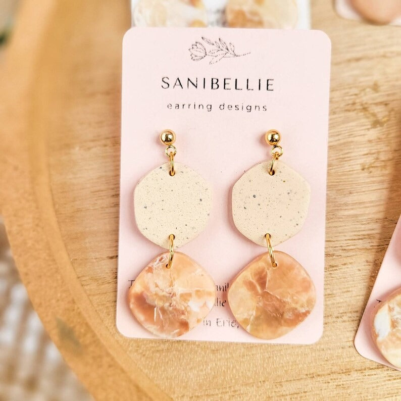 Marble Tan Organic Dangle Earrings