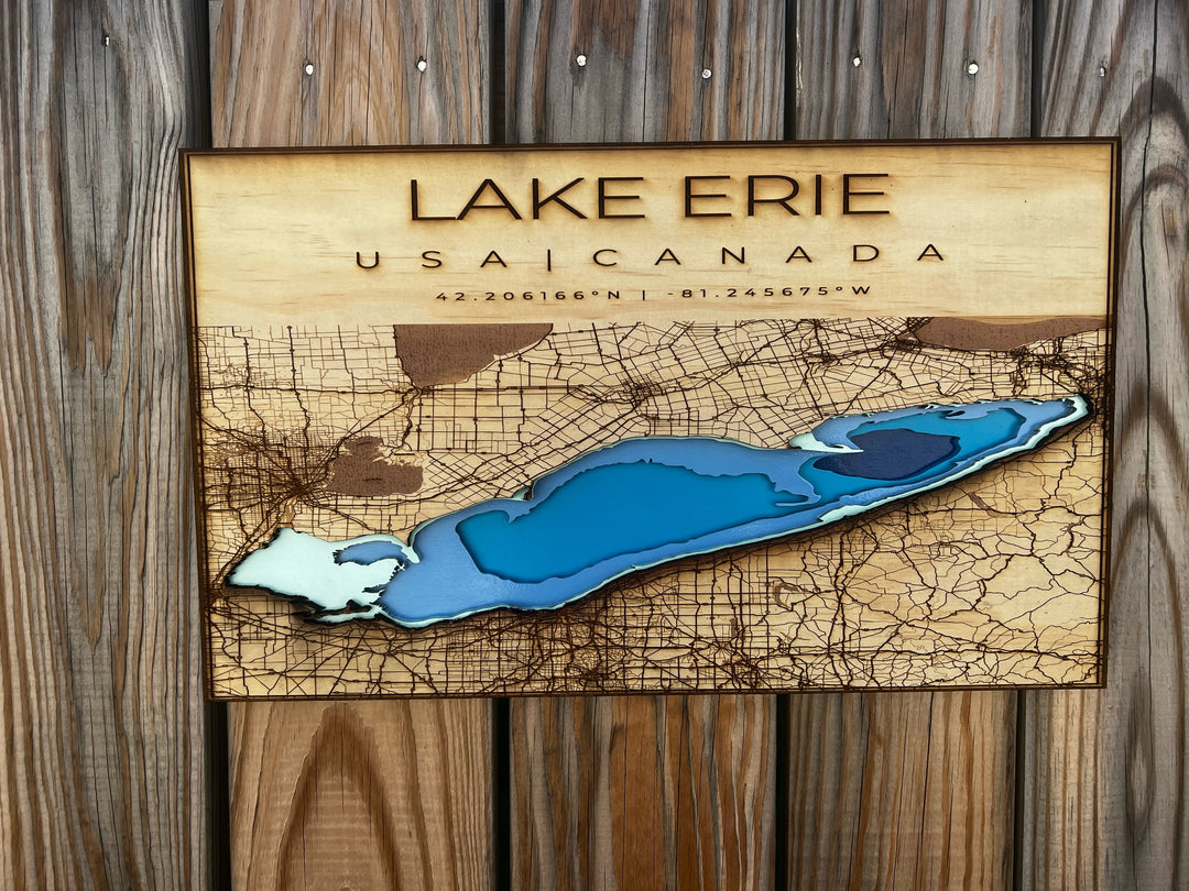 Lake Erie Map Layered Large Blue
