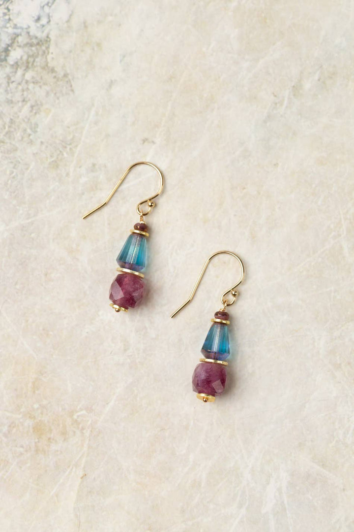 True Colors Faceted Ruby + Faceted Blue Czech Glass Earrings