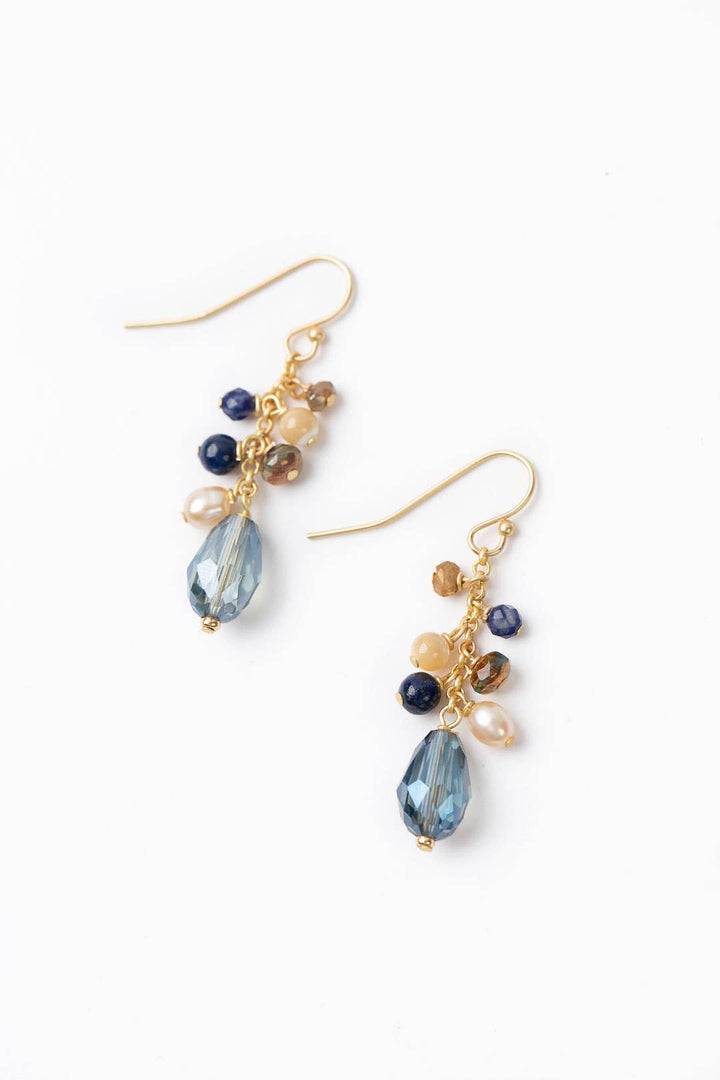 Starry Night Mother Of Pearl, Blue Crystal + Lapis Earrings