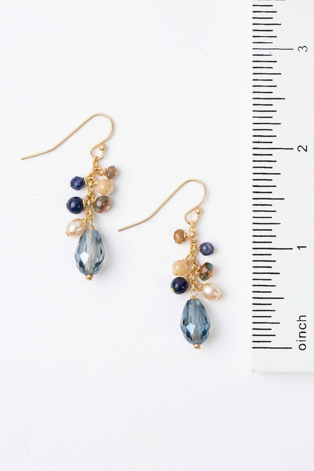 Starry Night Mother Of Pearl, Blue Crystal + Lapis Earrings