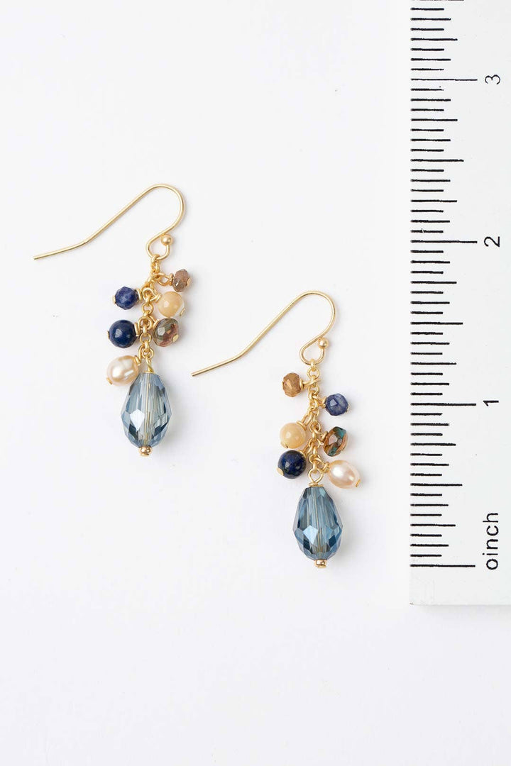 Starry Night Mother Of Pearl, Blue Crystal + Lapis Earrings