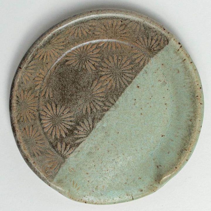 Ceramic Spoon Rest Gray + Blue Sunburst