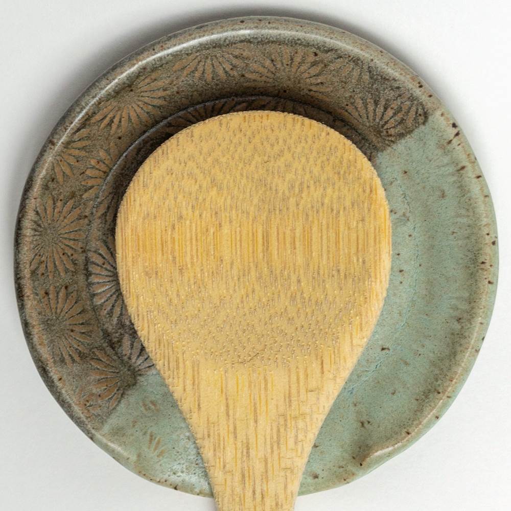 Ceramic Spoon Rest Gray + Blue Sunburst