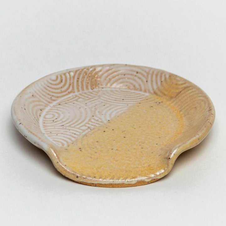 Ceramic Spoon Rest White + Peach Spiral