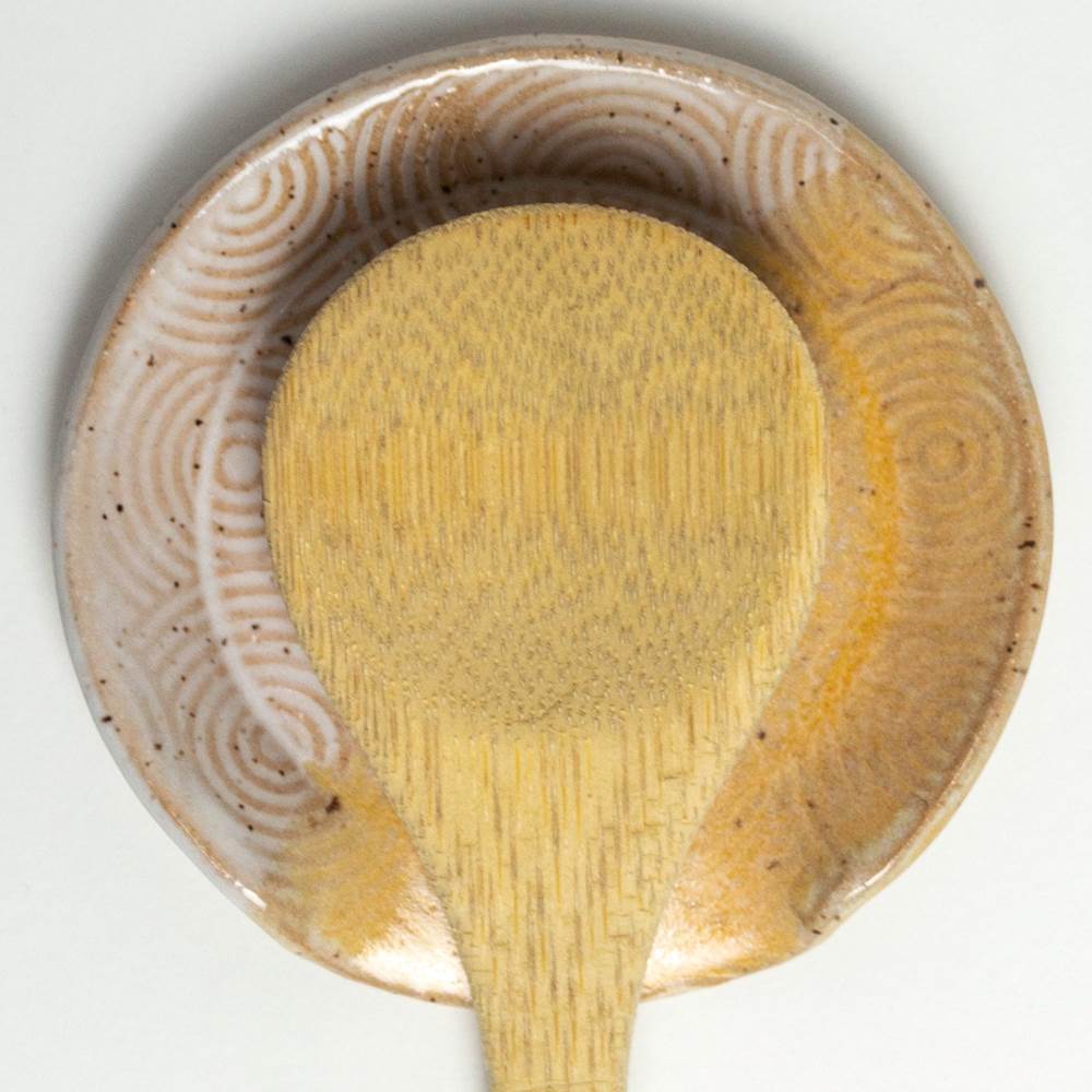 Ceramic Spoon Rest White + Peach Spiral