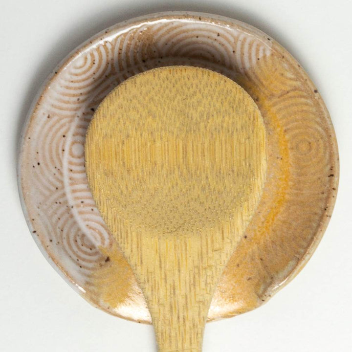 Ceramic Spoon Rest White + Peach Spiral