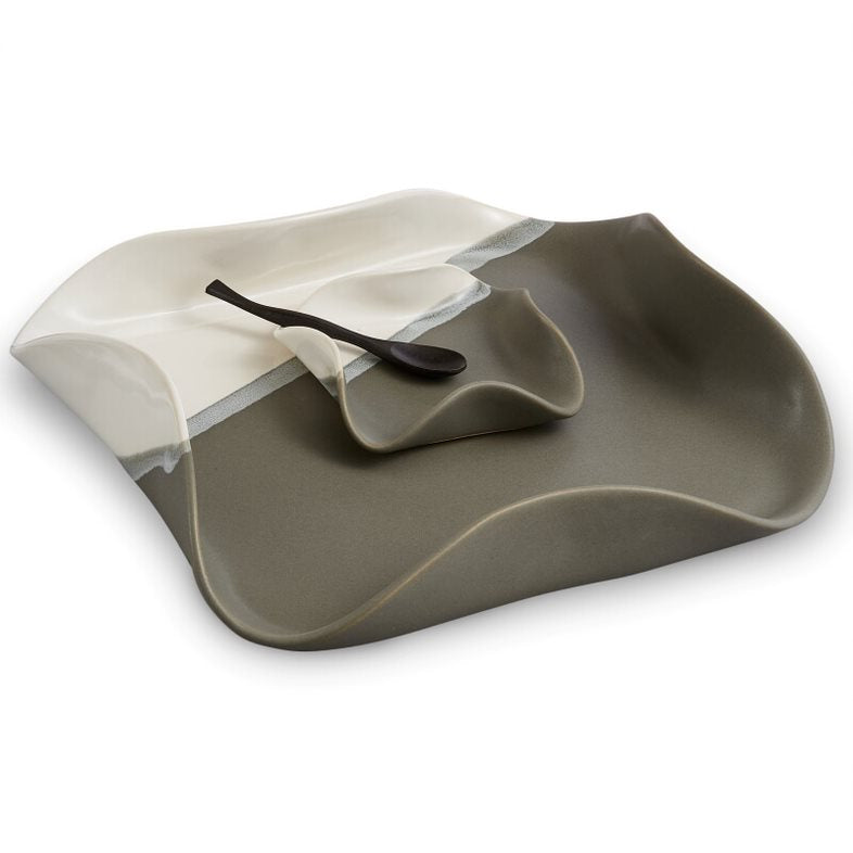Square Dip Set Grey & White Stripe