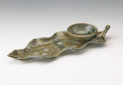 Textured Leaf Tray + Sauce Bowl Green